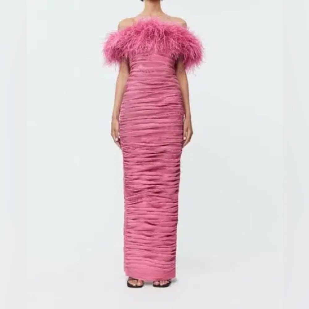 Rachel Gilbert Pink Zion Strapless Ostrich Feather MaxI Gown AU1/US4 NWT - Picture 1 of 5